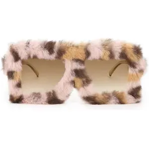 Slurpahlicious Women Plush Fuzzy Glasses Fashion Square Large Shades Punk Soft Leopard Shade Outside Eyewear UV protection Comfortable fit