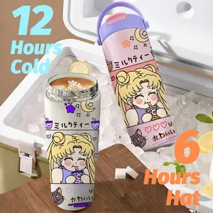 Classic Anime S-Sailor Monn Vacuum Flasks New Upgrade Multi-Use Insulated Travel Mug – Ceramic Lined Tumbler with Tea Infuser, Hidden Straw & Non-Slip Base, Vacuum Cold Retention Coffee Water Bottle 24oz