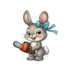 Adorable Hare Razor 2 bunny with a bloody chainsaw sticker