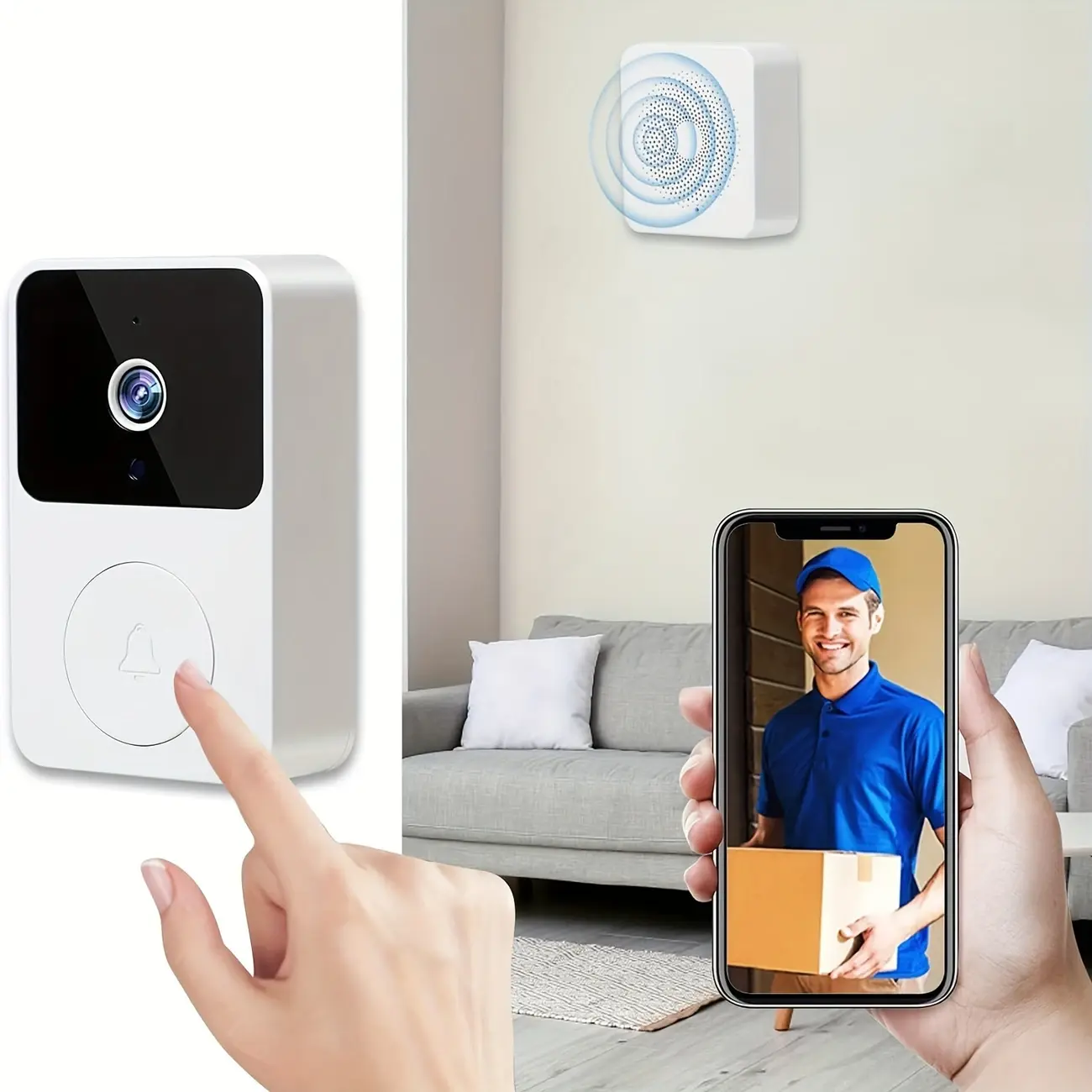 Built-in Batteries Smart WiFi Doorbell Camera - Wireless Home Security System, 2-Way Audio, Night Vision, USB Rechargeable, Low Power Consumption, 2.4G WiFi, App-Controlled, Sleek Black for Home Surveillance, Wireless Security Camera