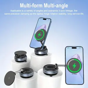 15W Wireless Charging Magnetic Phone Holder with 360 °   Rotatable Vacuum Suction Cup, Ultra-Strong Retractable & Foldable Adjustable Angle Mount for iPhone 16/15/14/13 Pro Max – Portable Universal Holder for Home, Car, Fitness, and Office Use
