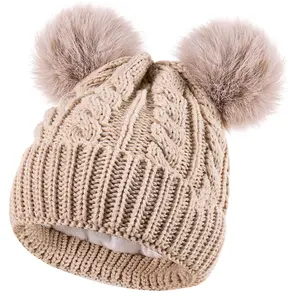 Women's Winter Hat - Soft Knit Beanie with Adorable Faux Fur Pom. Comes with Warm Fleece Lining. Skull Cap for Women.
