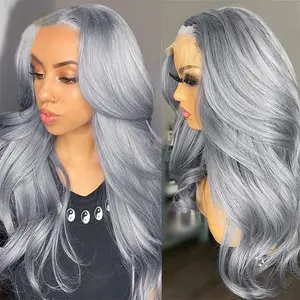 YESWIGS 36" Full Lengths Available Body Wave 13X6 HD Transparent Lace Front Wigs Human Hair 13X4 Grey HD Lace Frontal Wig Human Hair Wear and Go Glueless Wig Human Hair Pre Plucked with Baby Hair Gray Colored Hd Lace Front Wigs