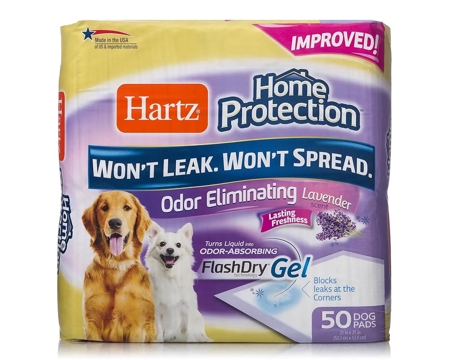 Hartz Home Protection Dog Pads – Odor-Eliminating Lavender Scent – 50 Count – UPC 032700148386