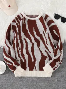 Trendy Autumn Winter Wave Pattern Couple Knit Sweater, Casual Fitted Warm Men's Pullover for Stylish Seasonal Wear