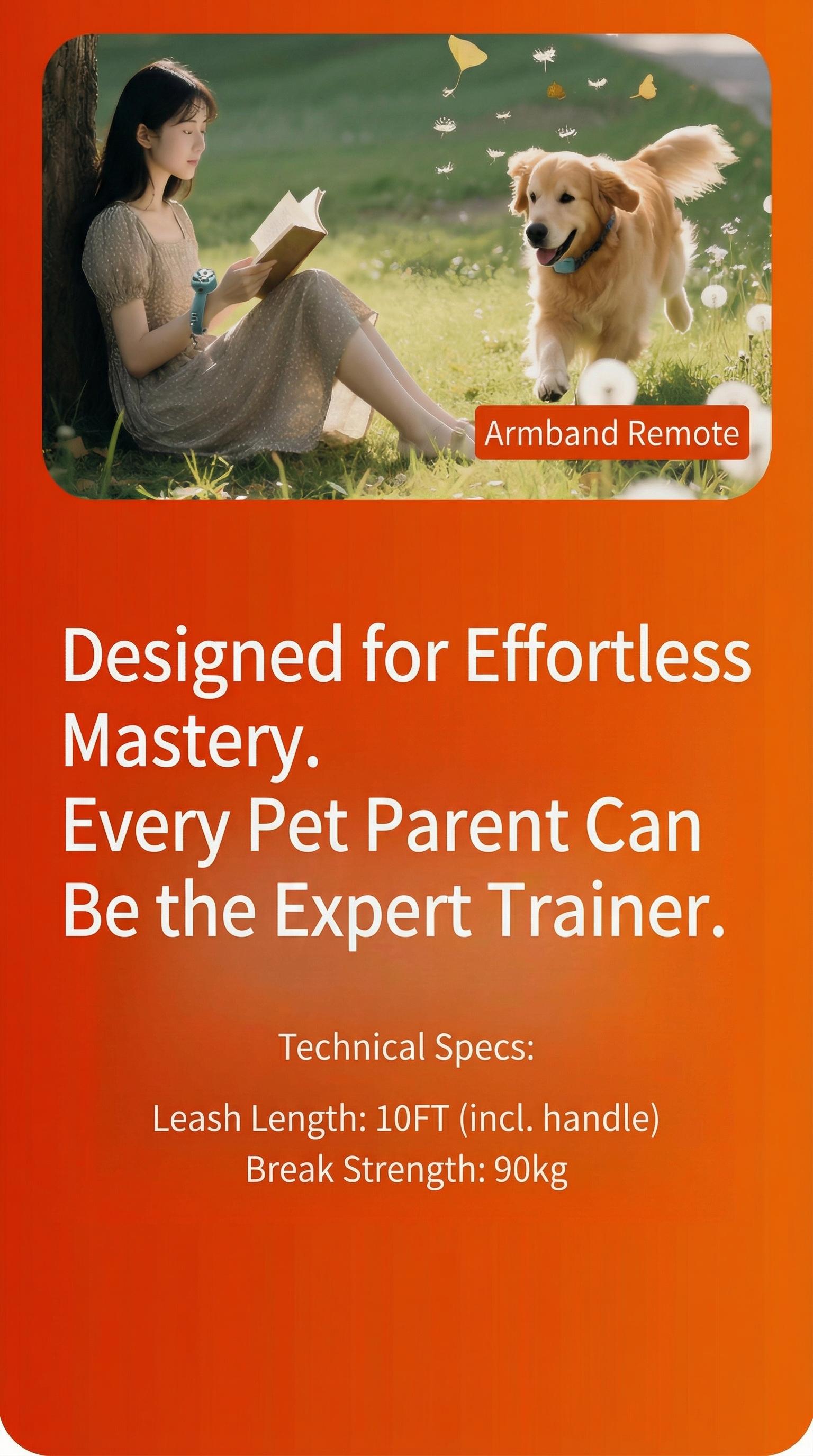 Dog Training Collar & Leash Set 3200ft Remote Control | IP67 Waterproof Built-in Light Magnetic Charging 30 Static 10 Vibration Modes for Dogs 10-120 lbs