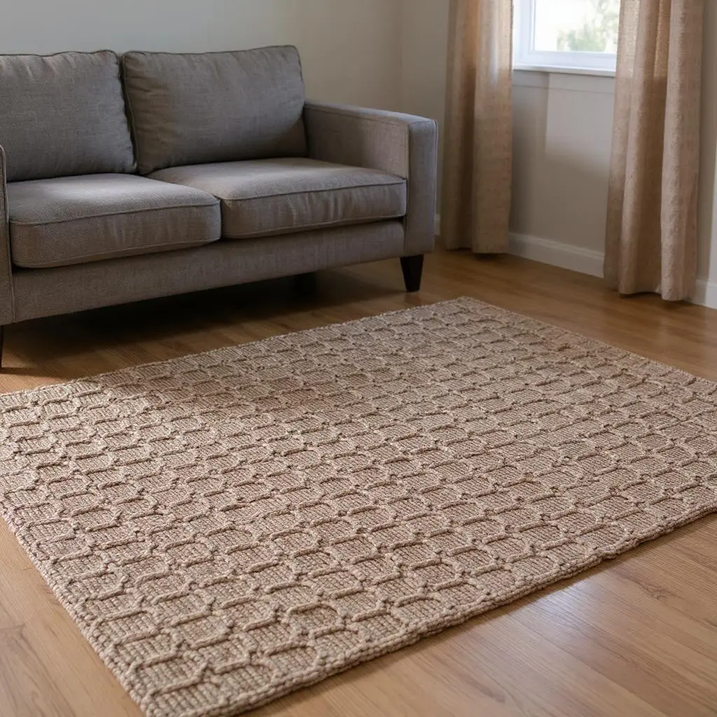 HomeRoots 642839 Rectangular Full-Sized Organic Area Rug, 6x9 ft. Natural Jute Geometric Hand-Woven Rectangle Rug, Full-Sized Area Rugs, Organic Area Rugs