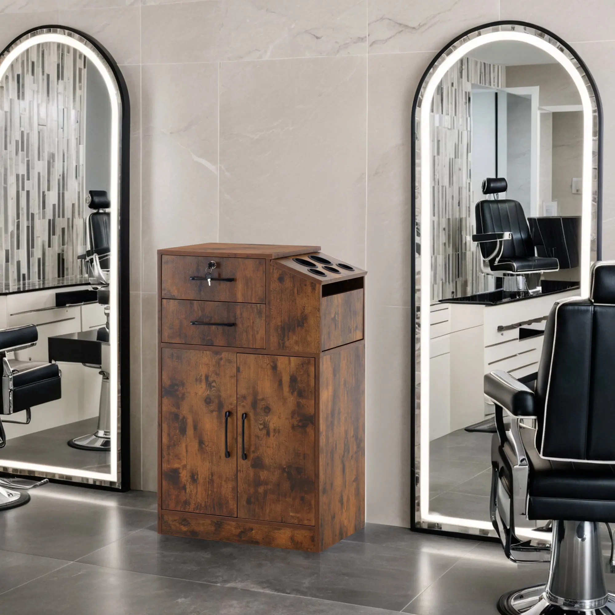 BarberPub Locking Storage Station Furniture, Salon Organizer Cabinet with Drawers for Hair Stylists 2005