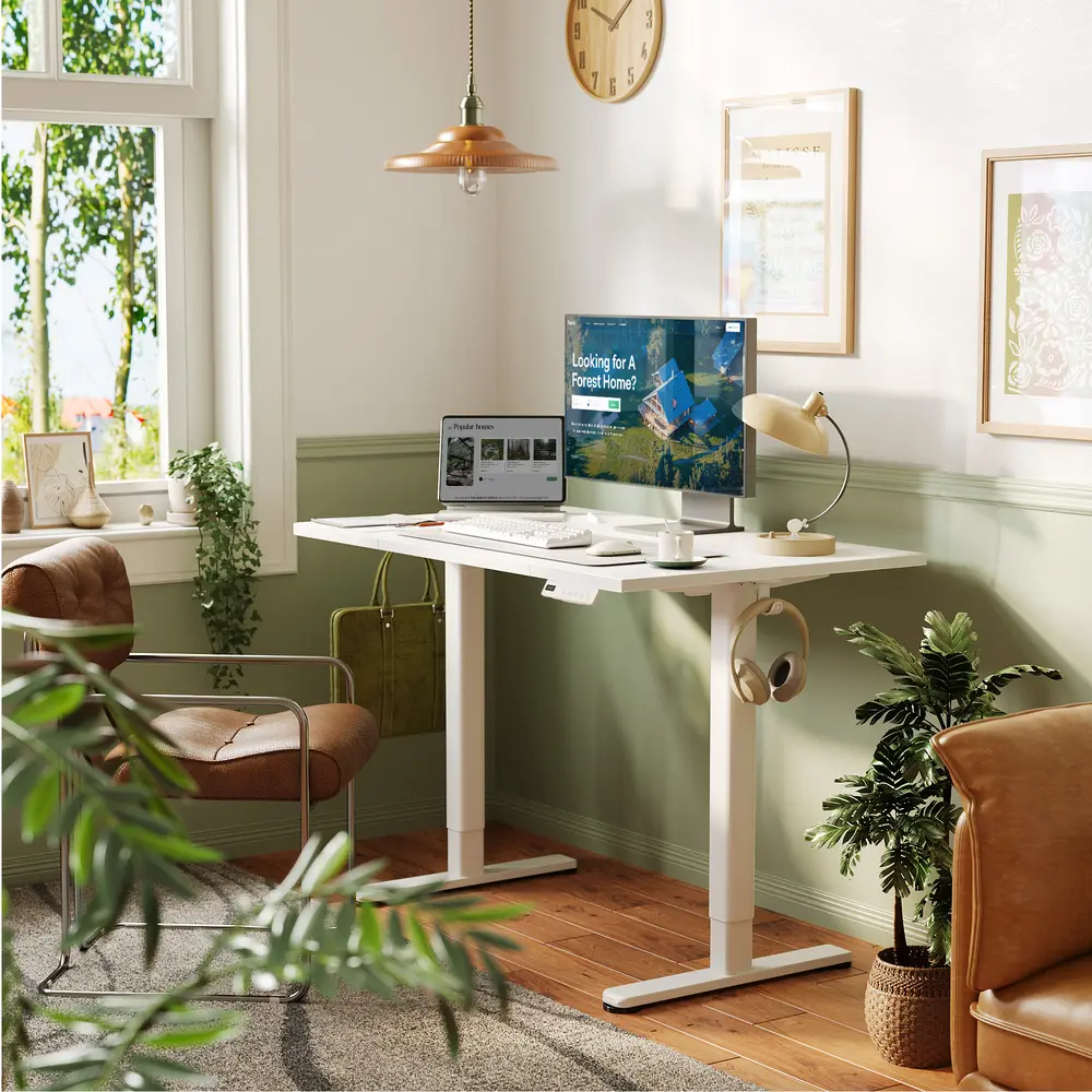 CLAIKS Electric Standing Desk, 32‘’/40‘’/48'' Adjustable Height Stand up Desk with Cable Management, Home Office Desks with Splice Board & Frame