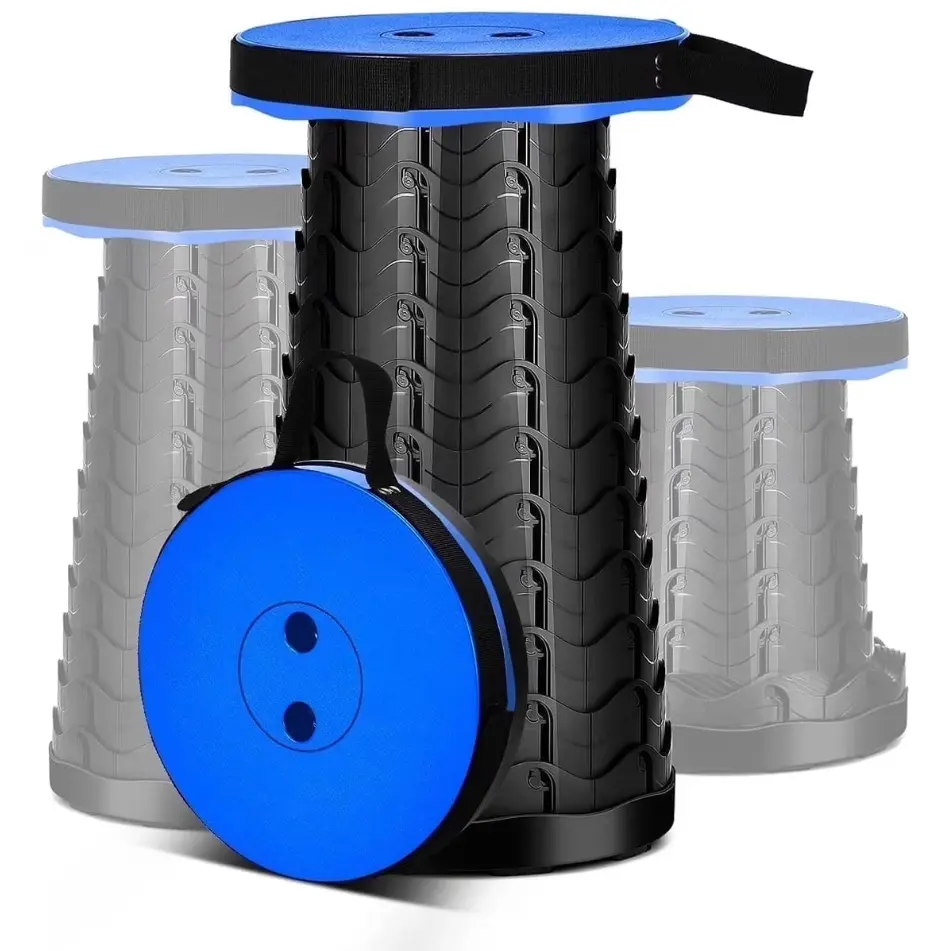 Collapsible Stool with Fish-Scale PA66 Plastic Base, Telescopic Legs, 10in Diameter, 2.54lb Portable Adjustable Height Seat, Durable Space-Saving Design, Supports Up to 397 lbs for Camping Trips