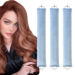 Overnight Heatless Hair Curler Blowout Rods Jumbo, Heatless Curls Satin Jumbo Flexi Rods to Sleep in,Soft Heatless Rod for All Hair Types,No Heat Overnight Sleeping Curls Styling Tools （Blue）