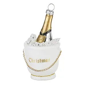Champagne Bucket Christmas Figurine Ornament 4" Glass Hanging Ornament Christmas Tree Decoration
