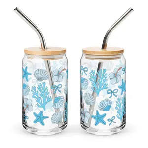 Coquette Blue Seashells Glass Cup 16oz