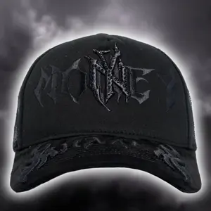 Suerte y Dinero Black Rhinestone Trucker Hat - Gothic Distressed SnapBack Cap