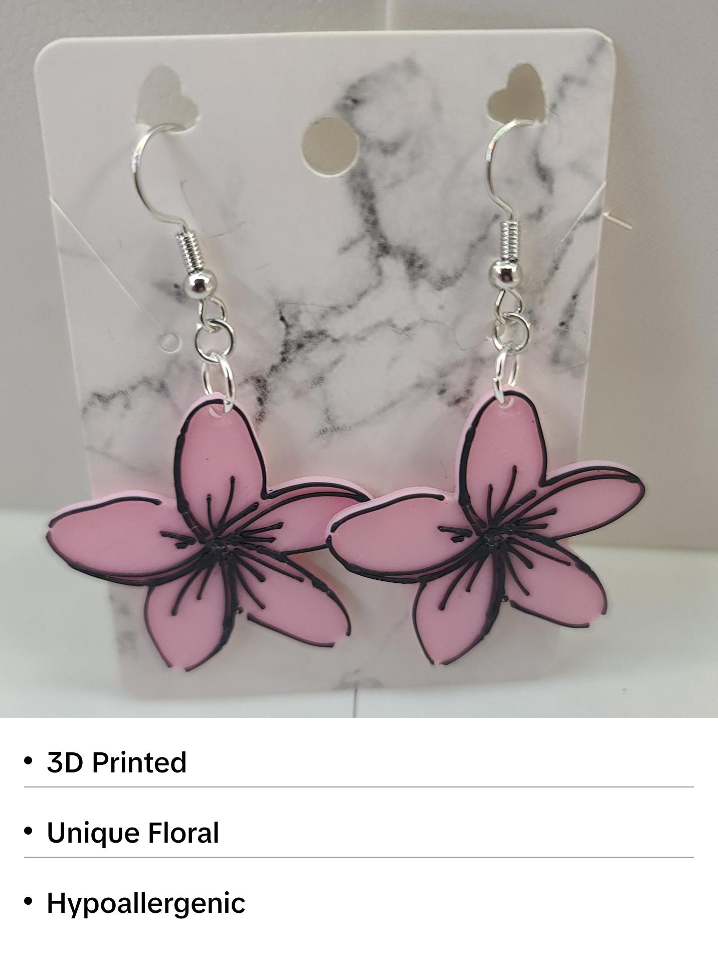 Hawaiian Plumeria Flower 3D Printed Earrings - Elegant Design with Unique Floral Detail