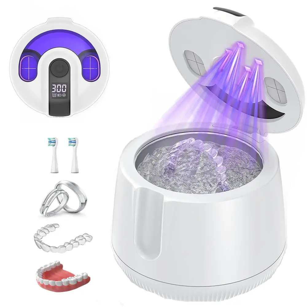 Cordless Ultrasonic Retainer Cleaner Machine 48kHz Portable Dental Pod for Retainer Denture Mouthguard Aligner