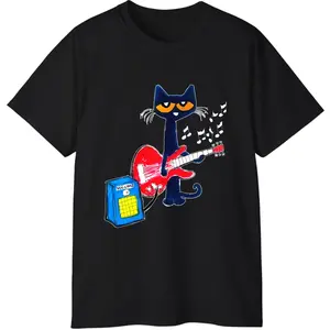 Pete the Cat Playing Guitar Shirt, Funny Shirt Graphic Shirt - Menswear Top T-shirt Streetwear Party's Shirt, Gift For Men For Women, Casual Streetwear Unisex Top
