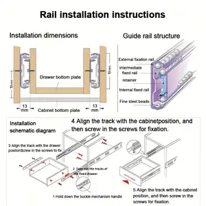 High-Quality Ergonomic Drawer Slides, Easy Installation, Heavy-Duty Metal Structure, 10/12/14/16 Inch Length, Furniture & Car Mounting