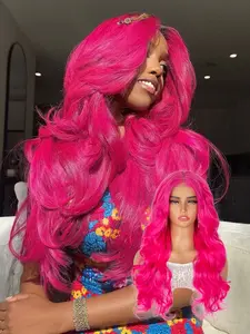 Lehanhair 24 Inch Glueless Long Wavy Synthetic Various Colors 4X6 Lace Wigs for Women, Gorgeous Fashion Fluffy Wigs without Bangs, Synthetic Wigs for Party, New Year Christmas Daily Use