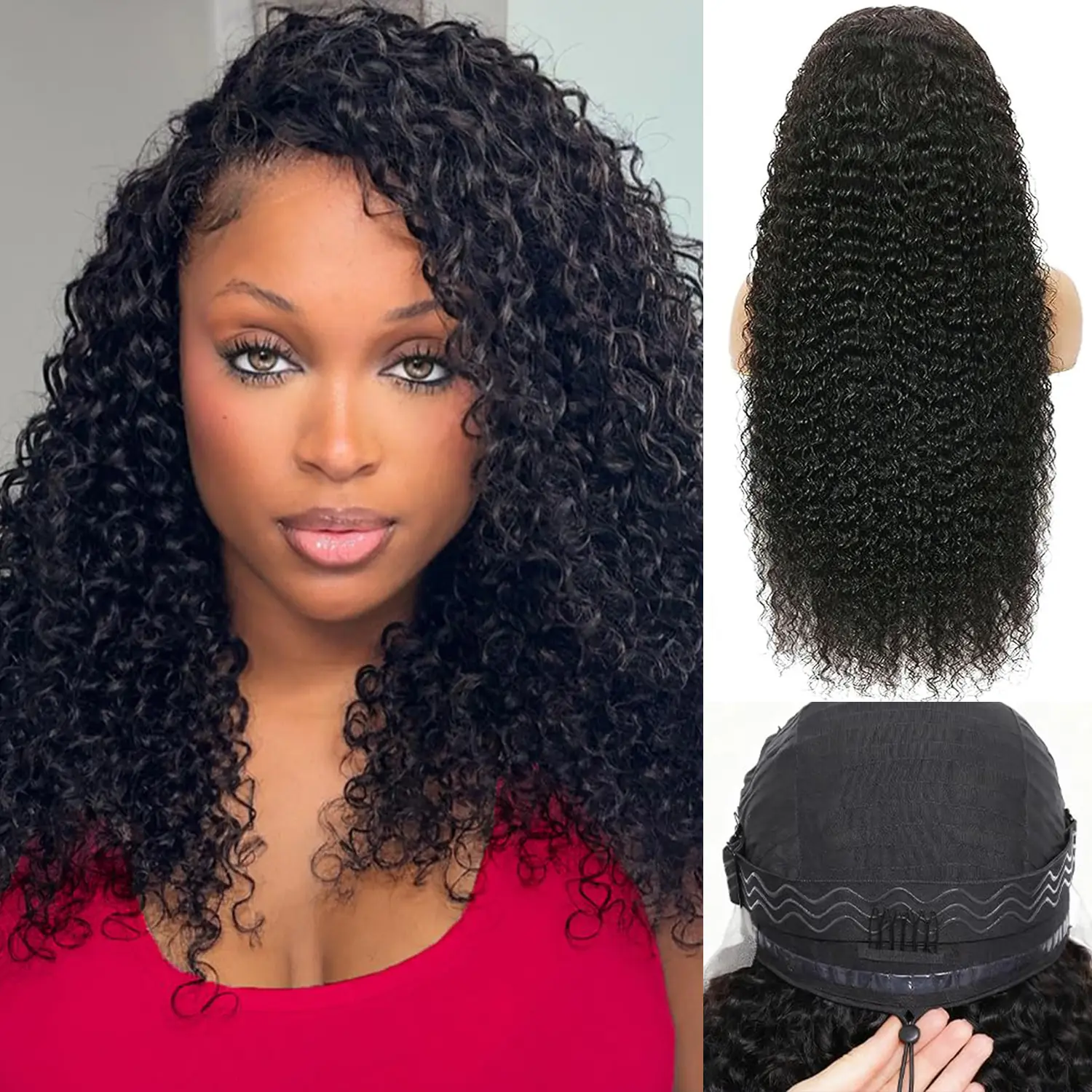 Curly Half Wig Human Hair 180% Density Water Wave Glueless Wigs Upgrade 3 In 1 Wigs Beginner Friendly Seamless Flip Over Drawstring Curly Wig Ready to Go No Headband Wig Natural Black Color 18-32 Inch