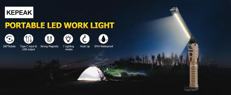 Rechargeable Flashlights, LED Work Lights with Magnetic Base & Hanging Hook, 180°Rotate, 5 Modes,  Work Light Mechanic Flashlight, khaki