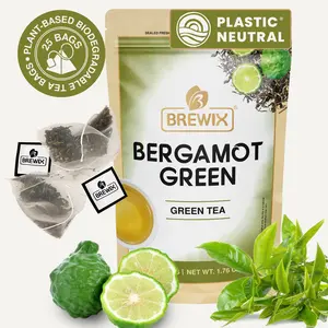 BREWIX, Bergamot Green Tea (25 Pyramid Tea Bags) | Caffeinated Tea Loose Leaf Earl Grey Green Tea With Pure Bergamot | High Elevation Grown