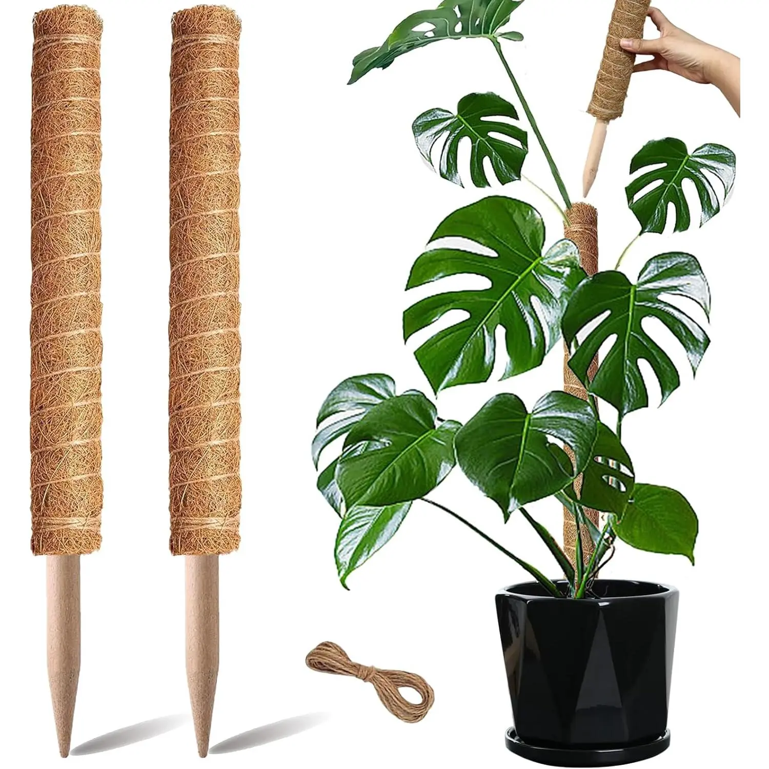Moss Pole, 2 Pack 17 Inch Monstera  Support for Climbing  Accessories Indoor, Stackable Moss Poles  Support Stakes, Coir  Pole Sticks for Potted , Pothos, Philodendron
