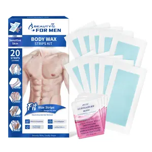 Beauty7 Men Wax Strips for Sensitive Skin, 20 Strips & 4 Calming Oil Wipes, Gentle for Face, Chest, Arms & Legs, At-Home Hair Removal Kit