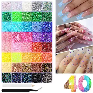 34000pcs Nail Art Rhinestones,  3mm Flat Back Nail Gems Crystals Nail Rhinestones Bedazzling Kit with Pick Up Tweezers and Pen for DIY Crafts Clothes Shoes