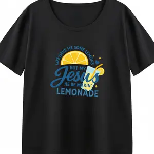 【Free Shipping】【Promotion】Christian Shirt Faith Aesthetic Women But My Jesus He Be Makin Lemonade Inspirational Graphic Tee Relaxed Fit Soft Tee Church Gift
