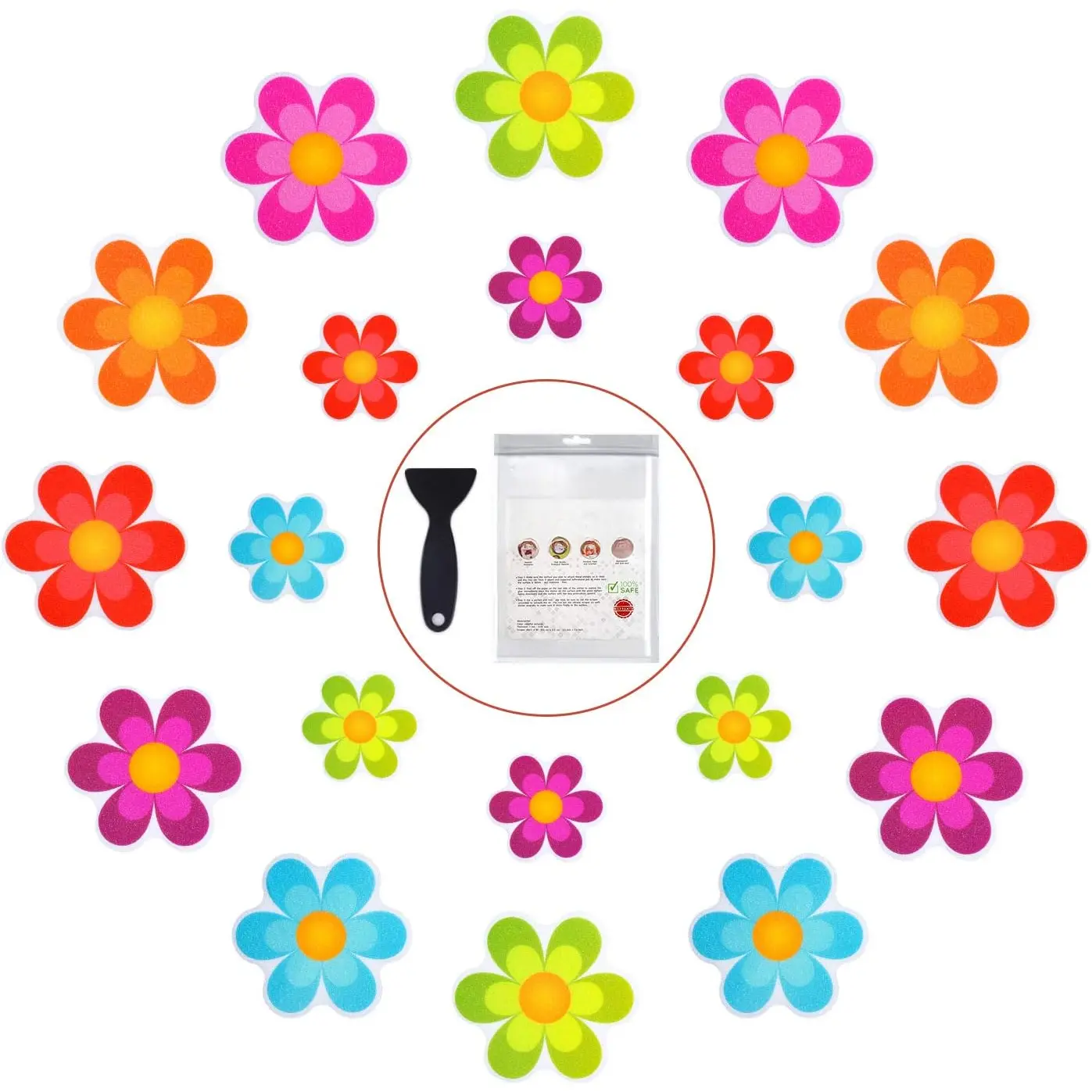 Bathtub Stickers Non-Slip, Safety Shower Treads Adhesive Bright  Appliques with  Scraper