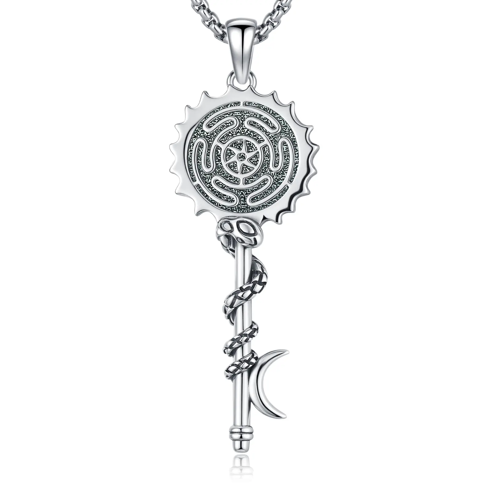 Wheel of Hecate Key Necklace Silver Jewelry Goddess of Witches of Magic Hecate Pendant Necklace for Women Men Him Her Anniversary Birthday Christmas Valentine's Day Mother's Day Graduation Faith Witchcraft Witch Amulet
