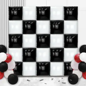 27pcs Black & White Square Balloon Wall, Double Sided Square Foil Backdrop,Helium Mylar Balloon Tunnel Arch Kit for Birthday Party, Anniversary, Wedding, Graduation Decor