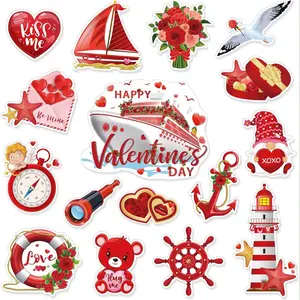 16pcs Valentine'S Day Cruise Door Magnets - Romantic Ship, Anchor, Lighthouse & Heart Designs with "Happy Valentine'S Day" Text - Durable Rubber Magnetic Decorations for Fridge, Car, Cabin & Party Decorations, Valentine'S Day Decorations