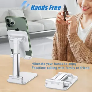Folding Desktop Phone Stand Angle Height Adjustable Mobile Phone Holder for 4-10 Inch Devices Compatible with All Phones Office, Tablet & Computer Use