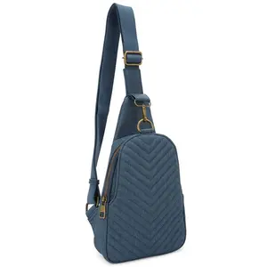 Fashion World Chevron Quilted Denim Sling Bag