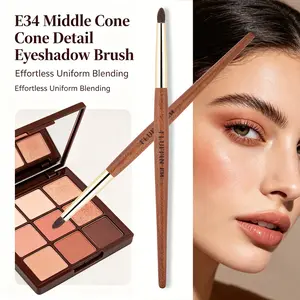 E34 Middle Cone Detail Eyeshadow Brush, Small Eye Shadow Smudge Makeup Tool, Horse Hair Rosewood Copper Pipe, 1pcs Professional Cosmetic Brush, Makeup Blending Brush