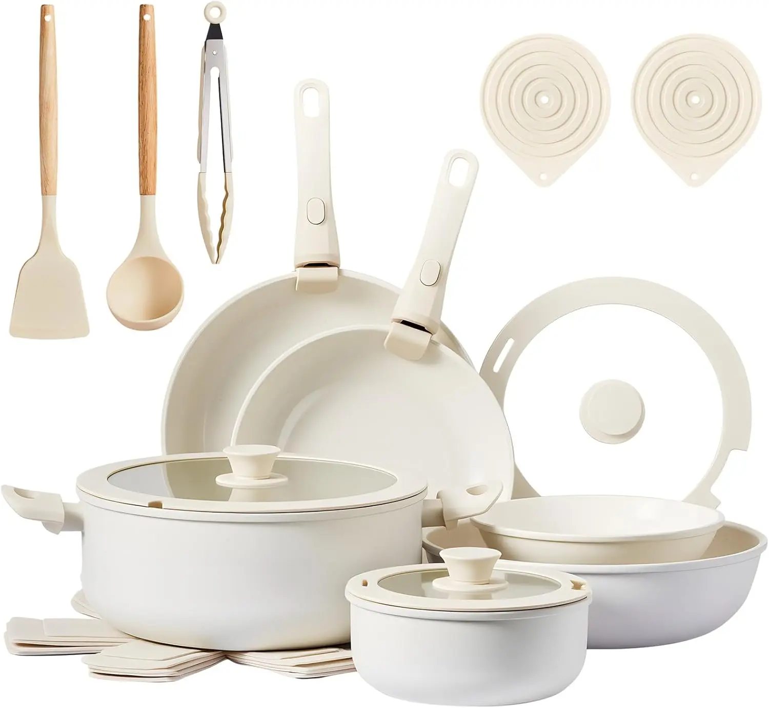 ROVSUN 17/19/20/22 Pcs Nonstick Pots and Pans Set, Cast Aluminum Kitchen Cookware Set with Detachable Handles, RV Kitchen Cooking Set and Utensils, Dishwasher Safe, PFAS PFOA & PFOS Free, TikTokShopBlackFriday