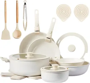 ROVSUN 17/19/20/22 Pcs Nonstick Pots and Pans Set, Cast Aluminum Kitchen Cookware Set with Detachable Handles, RV Kitchen Cooking Set and Utensils, Dishwasher Safe, PFAS PFOA & PFOS Free, TikTokShopBlackFriday