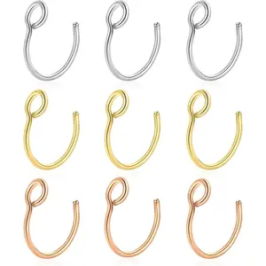 Nose Ring Hoop Clip On, Non Piercing Lip Rings 20G 8mm, Black Rose , Stainless Steel No Pierced for Women Men