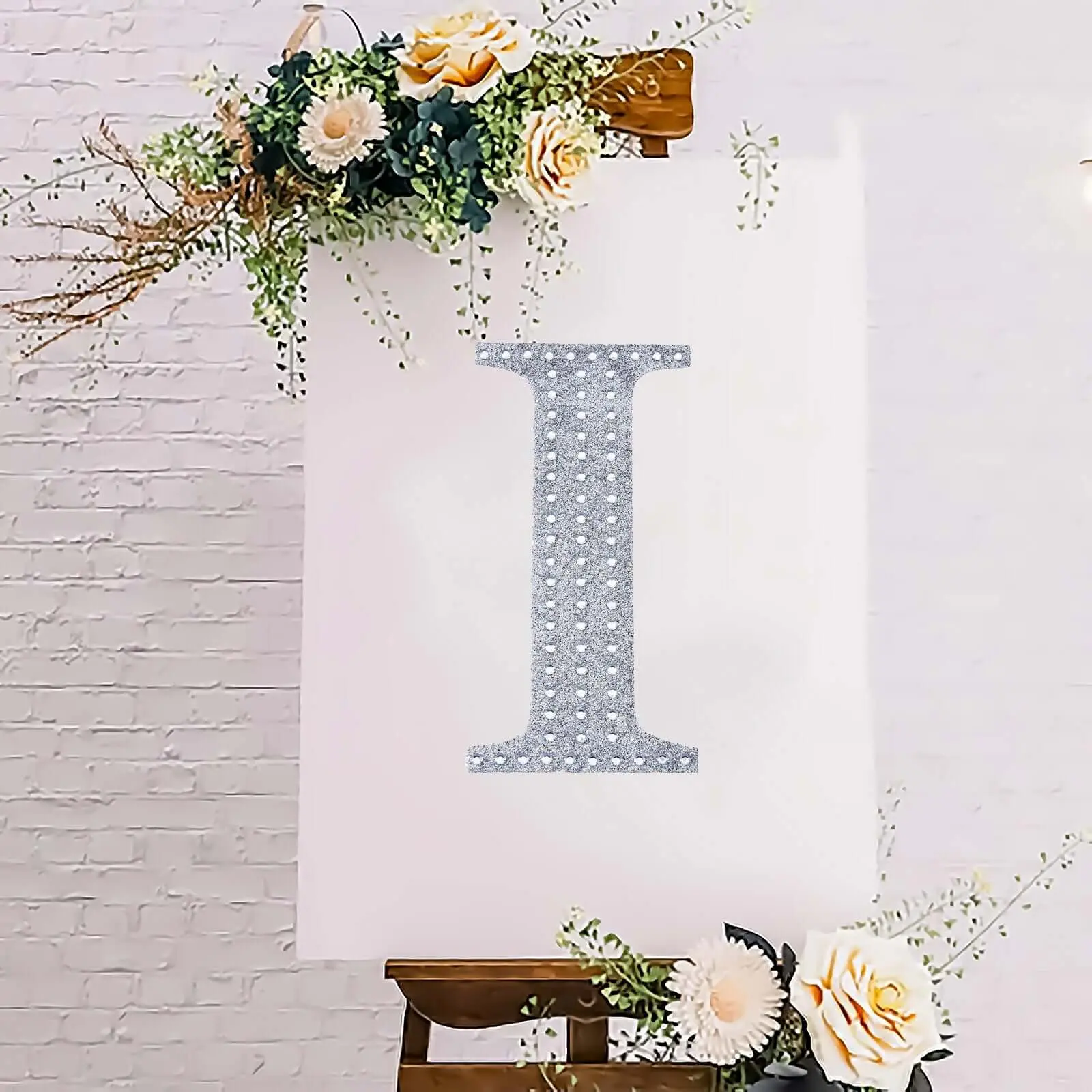 Decorative Rhinestone Alphabet "I" Letter Stickers 8", Silver Glitter Adhesive Craft Letters - DIY Sparkle Embellishments