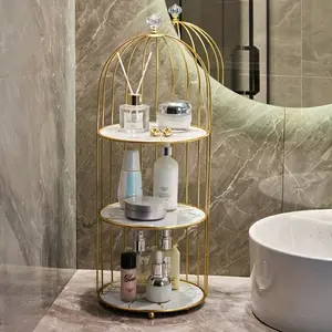 Modern Iron Bathroom Shelf 3 Tier Gold Finish UV Coating Free Standing Organizer for Toilet Vanity Countertop Storage of Candles Jars Bathroom Necessities