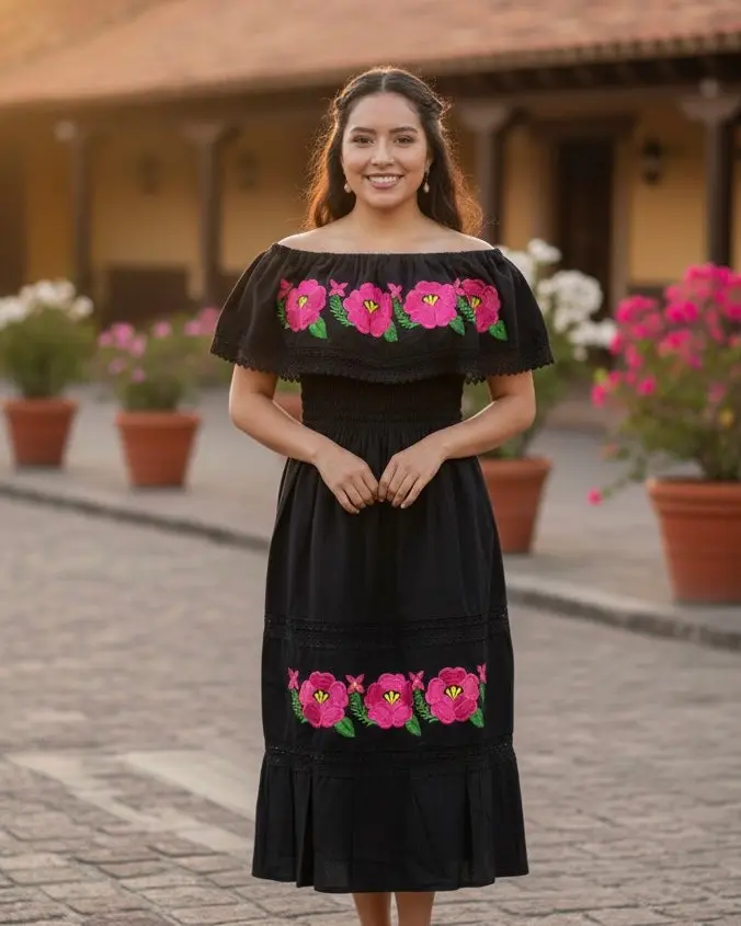 Victoria Dress Black & Hot Pink