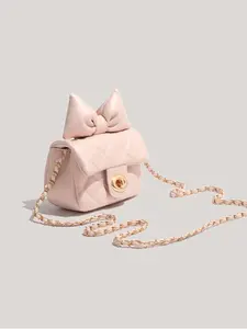 Candy Color Ballet Elegant Bow Small Charming Plaid Chain Crossbody Bag, Cute and Stylish Design, Perfect for Daily Use