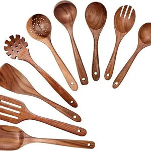 Wooden Cooking Spoon Set 9 Pieces, Kitchen Utensils Set, Heat Resistant, Lightweight Durable, Sturdy, Perfect for Non-Stick Cookware