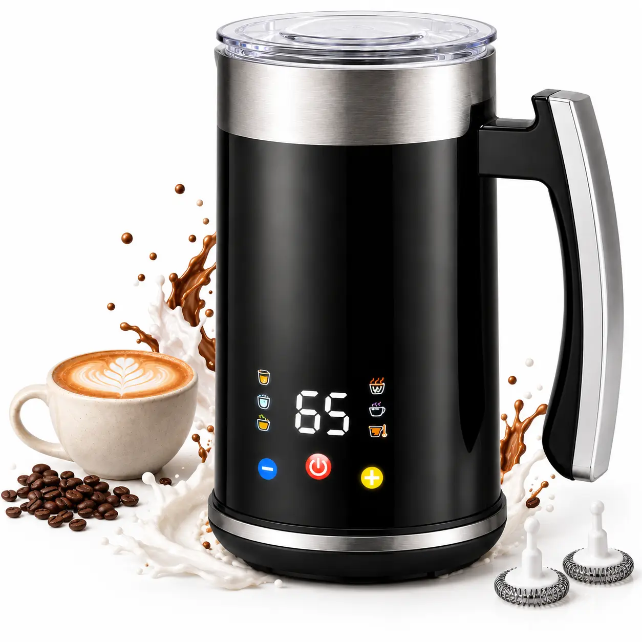 Milk Frother and Steamer, 6-in-1 Electric Foam Maker with Detachable Stainless Steel Jug, 14.2oz/420ml Fast Milk Warmer & 5.4oz Frother Machine for Latte, Cappuccino, Hot Chocolate
