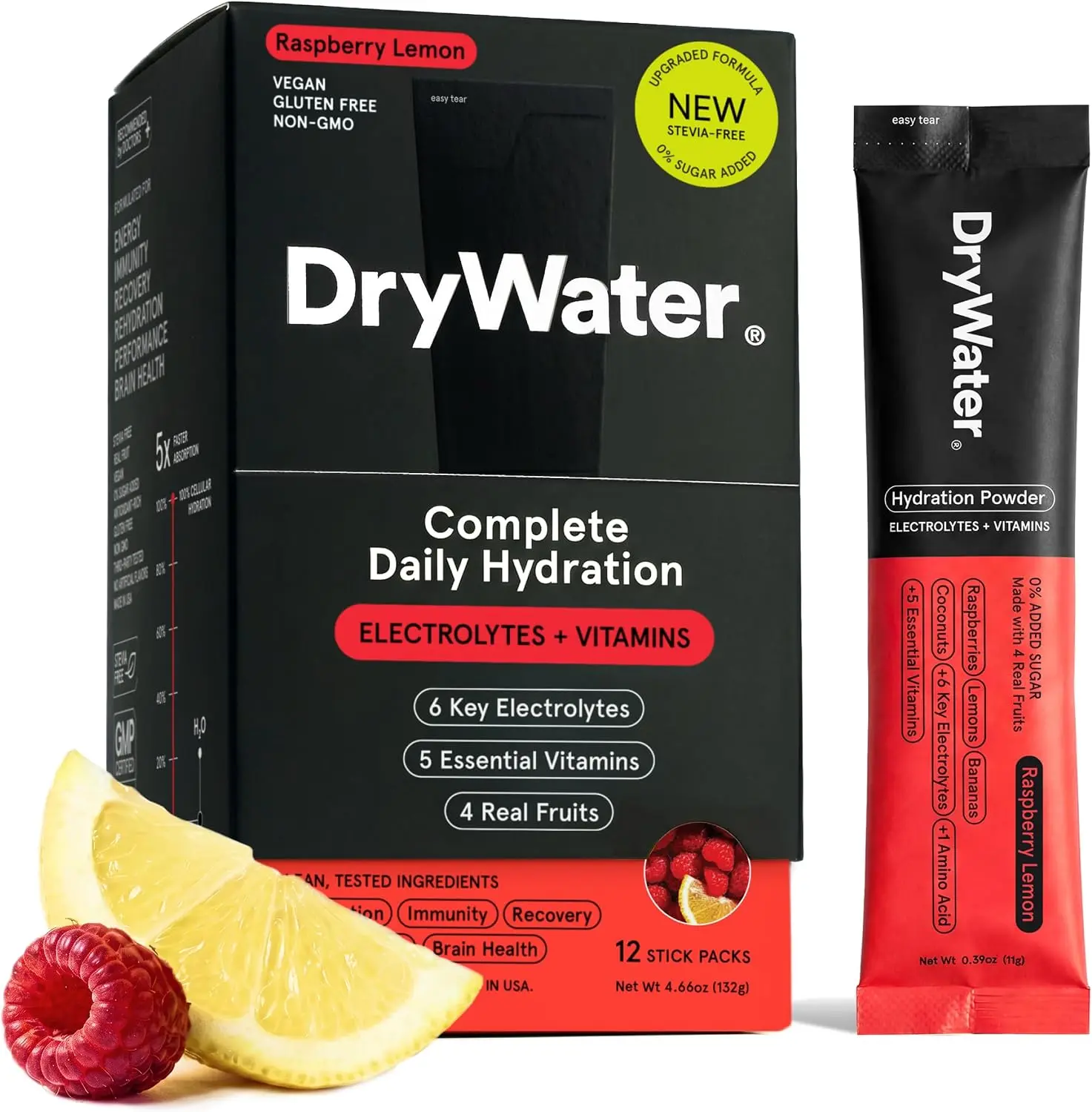 Best Seller 2026 !! DryWater Electrolytes + Vitamins Hydration Packets, Raspberry Lemon 12 Pack