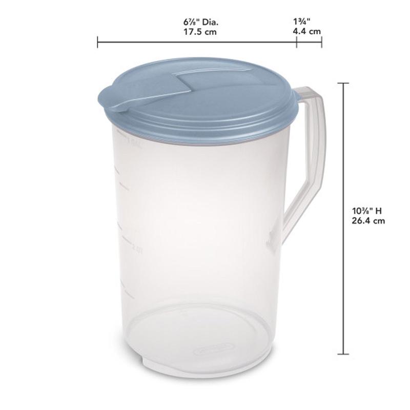 Sterilite 6 Pack 1 Gal Round Pitcher, Flip Lid Drink Dispenser Jug, Washed Blue