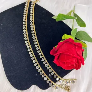 Beautiful Polki Mirror Anklets with Intricate Design and Elegant Gold-Tone Finish for Stylish Outfits