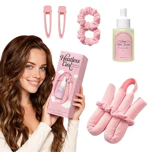 Soft Velvet Heatless Curl Kit with Hair Serum, No Heat Curls for Overnight, Natural Curls, Easy to Use, Hair Care